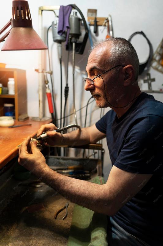 A jeweller working alone in the atelier